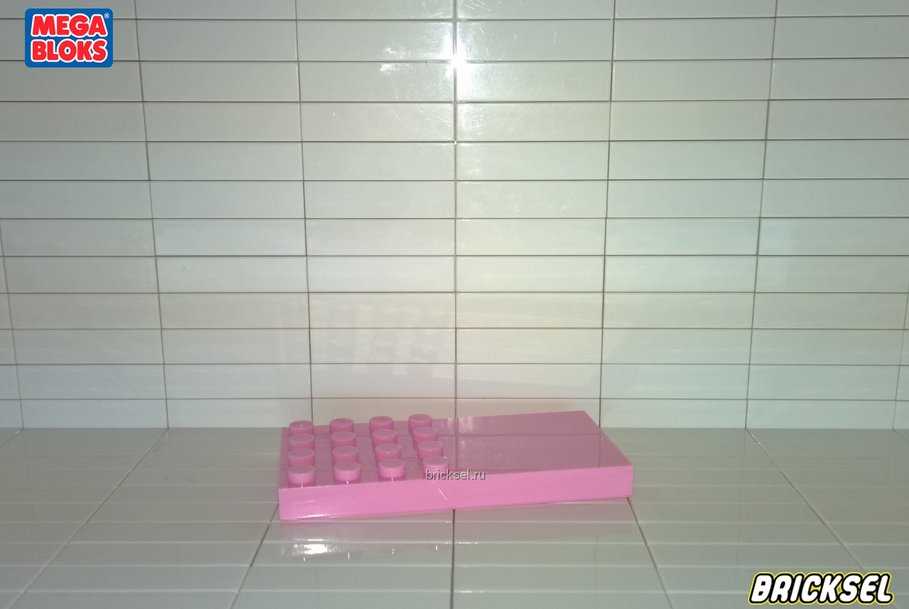 Мега Блокс Плитка, пластинка-переходник с дупло 2х4 на мелкое лего розовая (универсальная крупное/мелкое лего, вставка в большую пластину переходник), Оригинал MEGA BLOKS, редкая