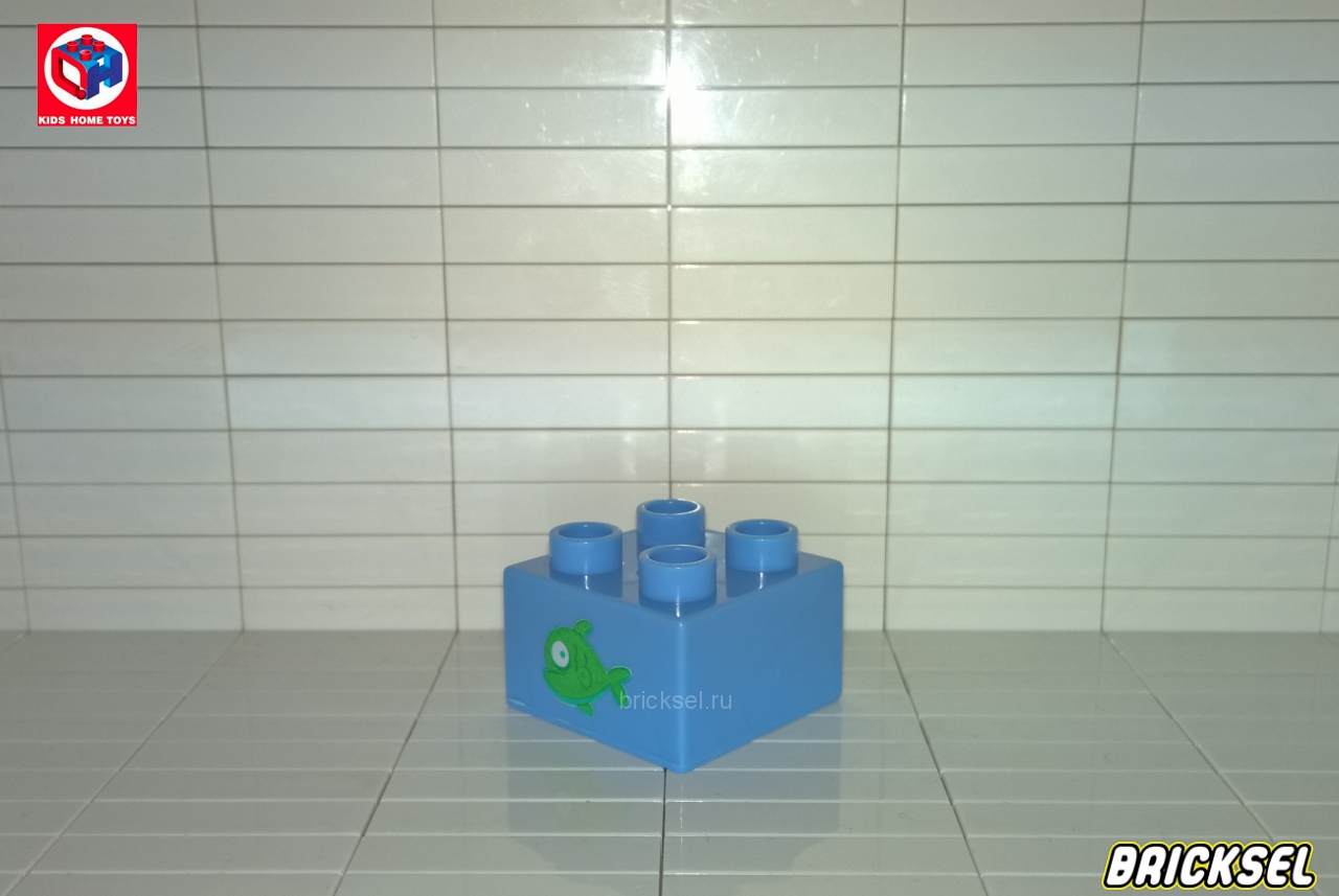 Кидс Хоум Тойс Дупло Кубик 2х2 голубой с зеленой рыбкой, Аналог KHT (Kids Home Toys), не частый