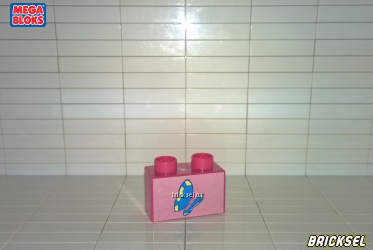 Мега Блокс Бабочка, кубик 1х2 с наклейкой, розовый, Оригинал MEGA BLOKS, редкая