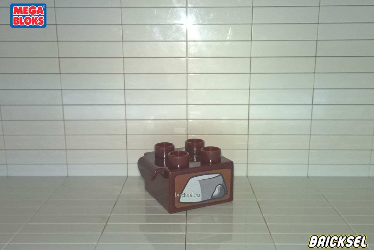 Мега Блокс Кубик-грузик 2х2 с наклейкой камни темно-коричневый, Оригинал MEGA BLOKS, очень редкий
