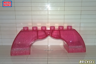 Мега Блокс Арка 1х6 с основаниями 2х2 прозрачная розовая с блестками, Оригинал MEGA BLOKS, редкая