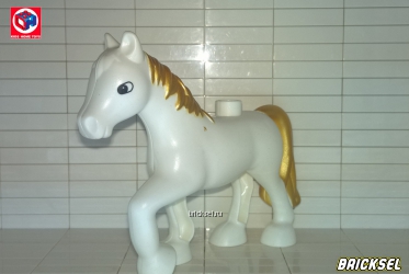 Конь, лошадь белая с золотой гривой и хвостом