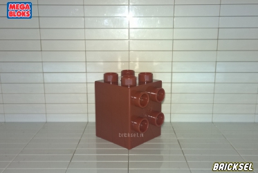Кубик-крепление на вертикальную плоскость 2х2х2 с боковыми штырьками 2х2 коричневый