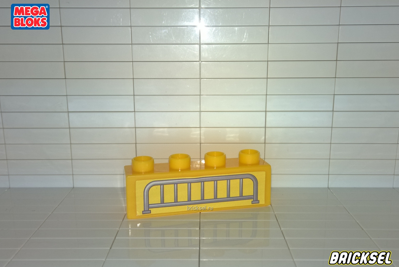 Мега Блокс Кубик 1х4 с наклейкой турникет желтый, Оригинал MEGA BLOKS