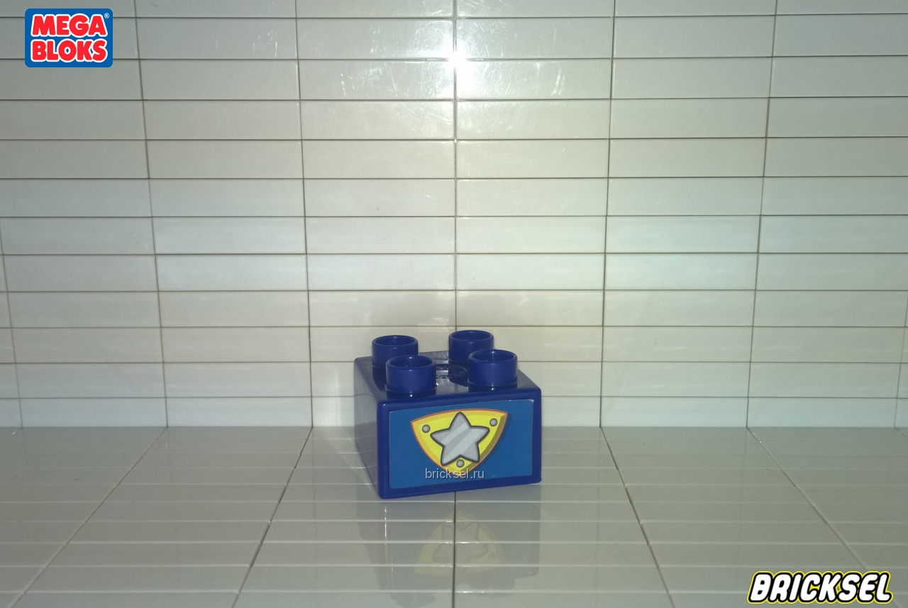 Мега Блокс Вывеска кубик 2х2 с наклейкой Значок полицейского участка темно-синий, Оригинал MEGA BLOKS, раритет