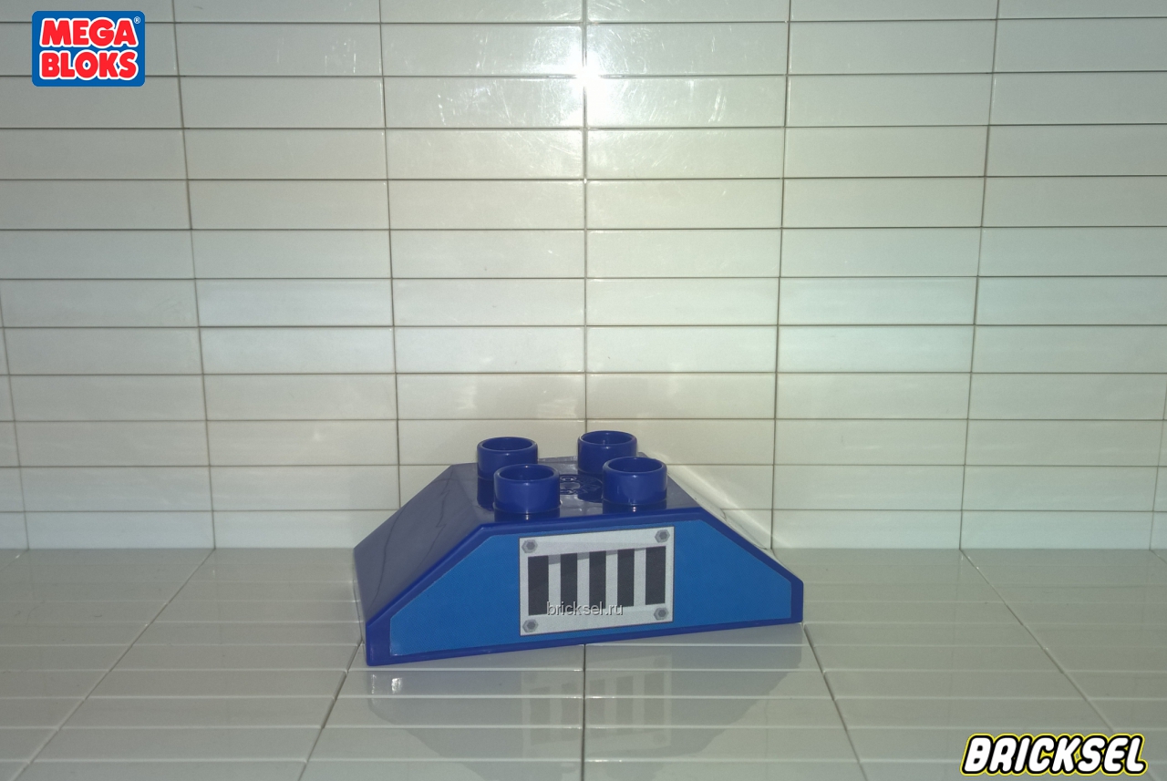 Мега Блокс Кубик верхушка 2х4 крыши полицейского участка с двухсторонними ровными скосами с наклейкой решетка, Оригинал MEGA BLOKS, редкая