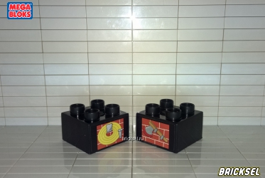Мега Блокс Кубики 2х2 с наклейкой пожарный шланг и топор на стене черные, Оригинал MEGA BLOKS, редкая