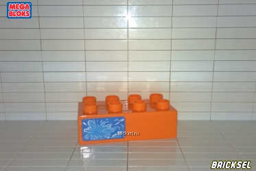 Мега Блокс Кубик с наклейкой Стекло мокрое 2х4 ярко-оранжевый, Оригинал MEGA BLOKS, частый