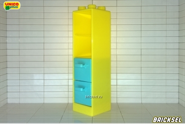 Шкаф, тумба высокая, пенал, колонна 2х2 со светло-голубыми ящичками желтая