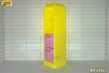 Шкаф, тумба высокая, пенал, колонна 2х2 с розовыми ящичками желтая