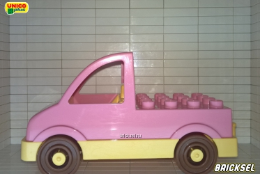 Машинка нежно-розовая со светло желтым днищем и коричневыми колесами