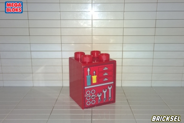 Мега Блокс Кубик 2х2х2 полки с инструментами красный, Оригинал MEGA BLOKS, раритет