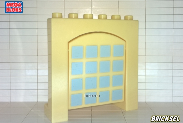 Арка, стена 1х6 с подъемными воротами светло-желтая с голубыми квадратами-стеклами