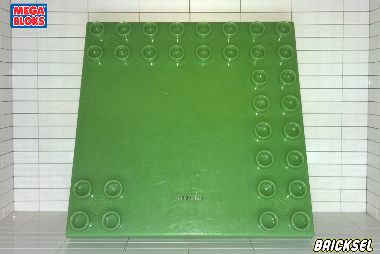 Мега Блокс Пластина 8х8 с гладким центром поворот зеленая, Оригинал MEGA BLOKS, очень редкая