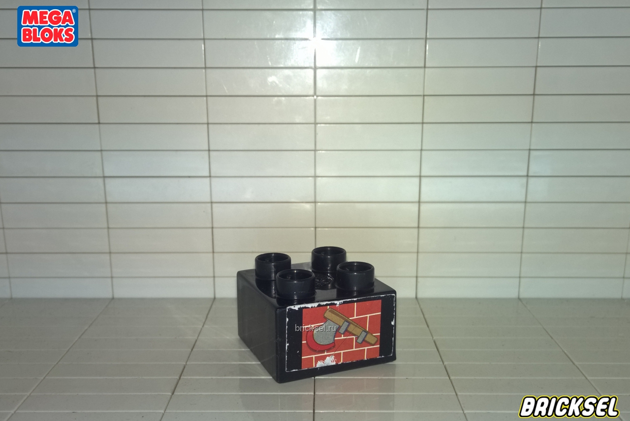 Мега Блокс Пожарный топор на кирпичной стене, кубик 2х2 черный, Оригинал MEGA BLOKS