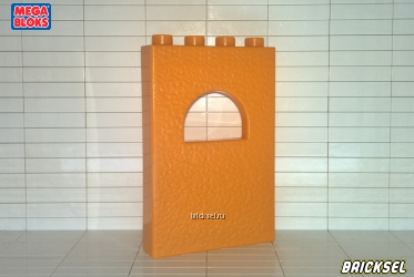 Стена 1х4 с окошком и рельефом темно-оранжевая