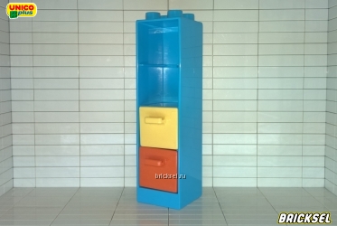Шкаф, тумба высокая, пенал, колонна 2х2 голубая со светло-желтым и оранжевым ящичком