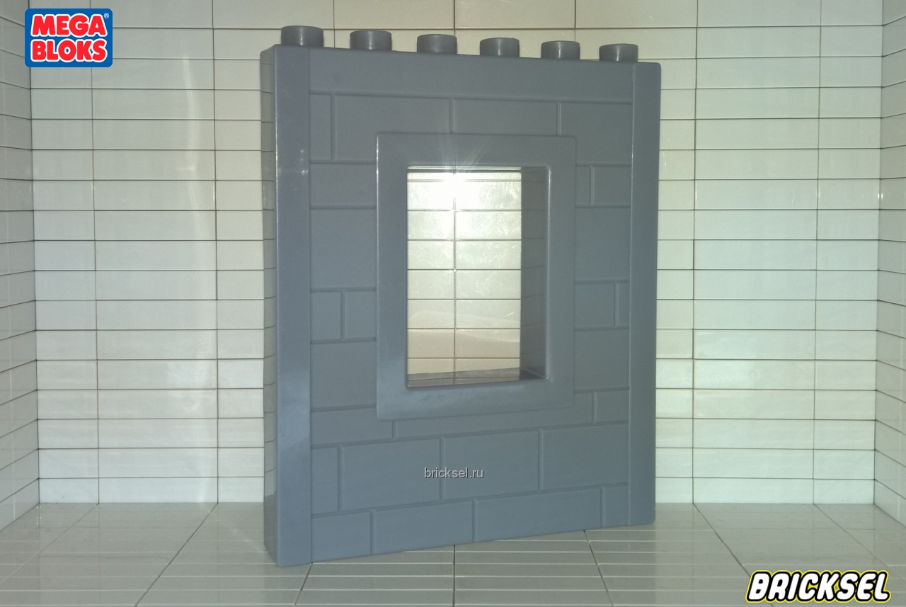 Мега Блокс Стена из шлакоблока с окном 1х6 темно-серая, Оригинал MEGA BLOKS, раритет