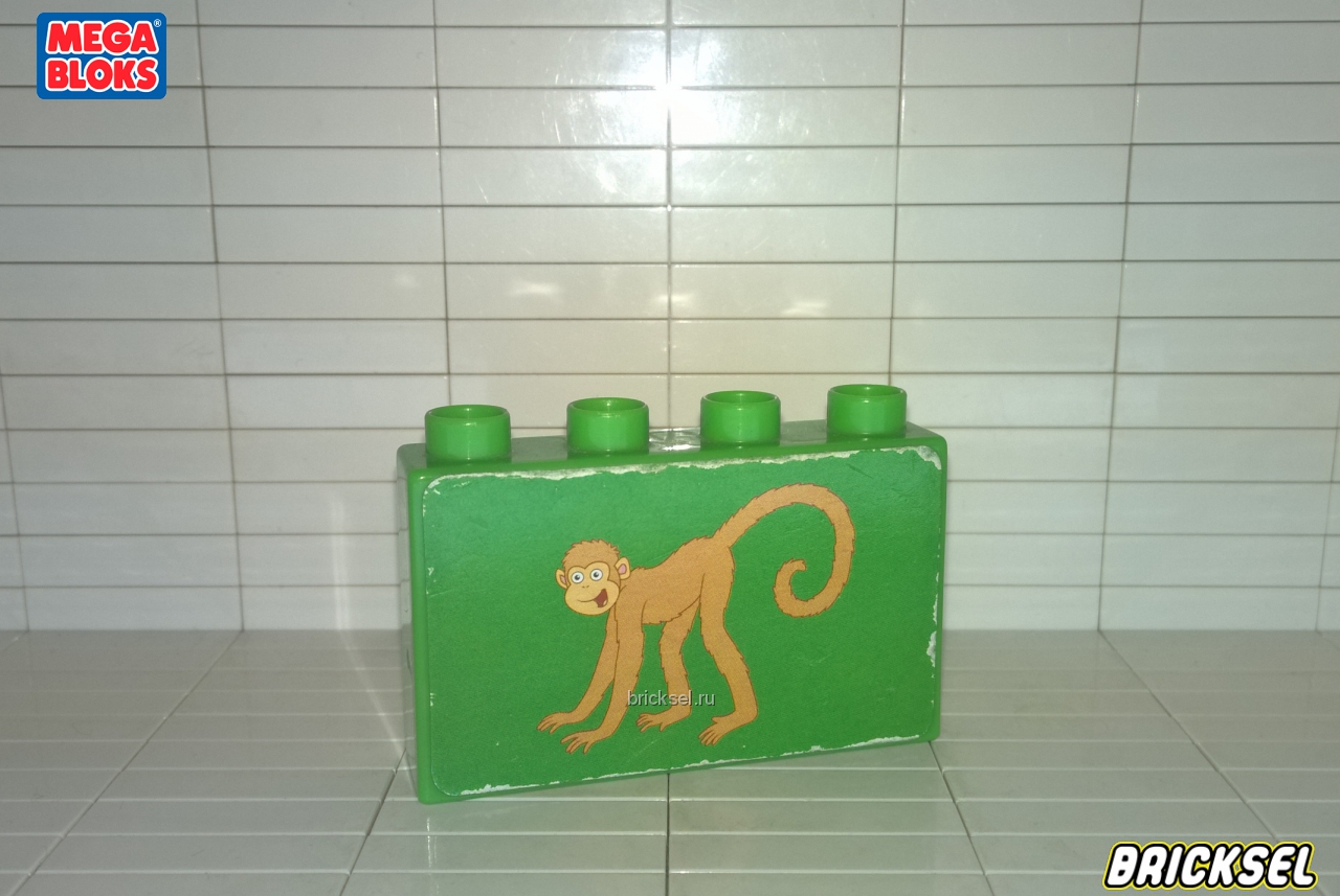 Мега Блокс Кубик 1х2х4 обезьянка зеленый, Оригинал MEGA BLOKS