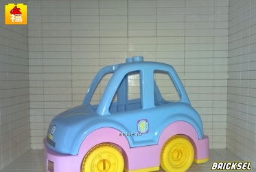 Машинка легковая голубая с розовой базой и желтыми колесами