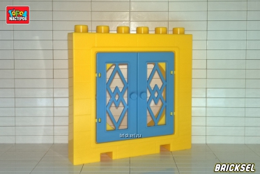 Стена 1х6 с окном и голубыми ставнями (не стандартная высота) желтая