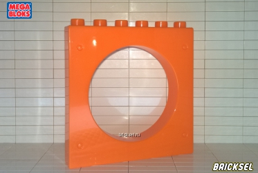 Мега Блокс Стена с круглым отверстием 1х6 оранжевая, Оригинал MEGA BLOKS, не частая